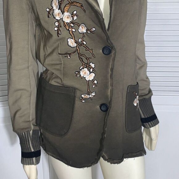 NWT Soft Surroundings Women’s Boho Mixed Media Floral Embroidered Olive Green Ja - Picture 3 of 14